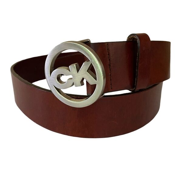 Vintage Y2K CK Logo Buckle Leather Belt - Picture 1 of 8